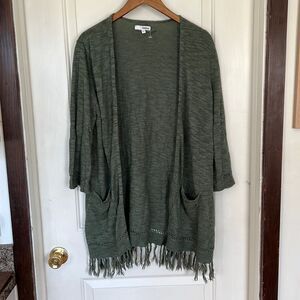 Sonoma green fringe cardigan with pockets